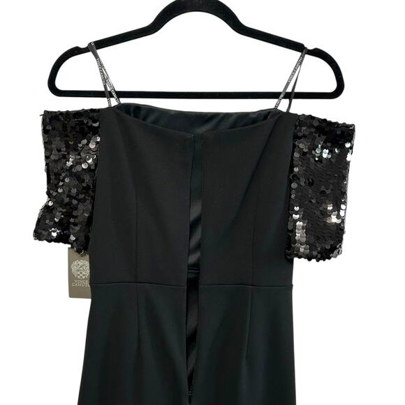 Vince Camuto Crepe Sequin Off Shoulder Dress NWT Women's Sz 4 Black Glam Bold - Picture 6 of 8